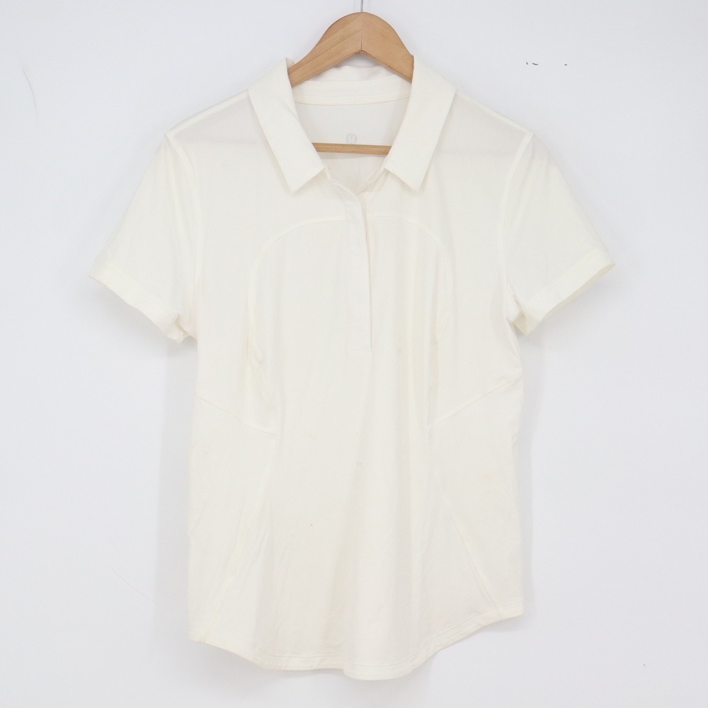 Lululemon Polo Shirt Womens M White Short Sleeve Athletic Golf Tennis Good